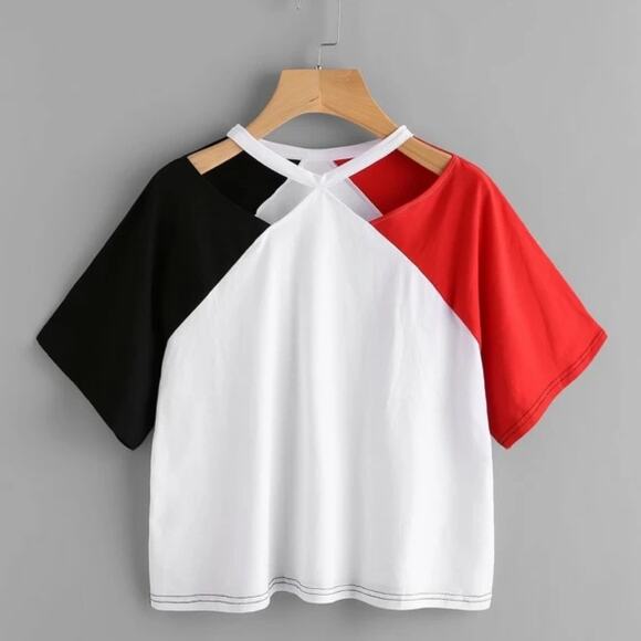 SHEIN Black And Red Front Cut T-Shirt Crop Top XS - Picture 7 of 8